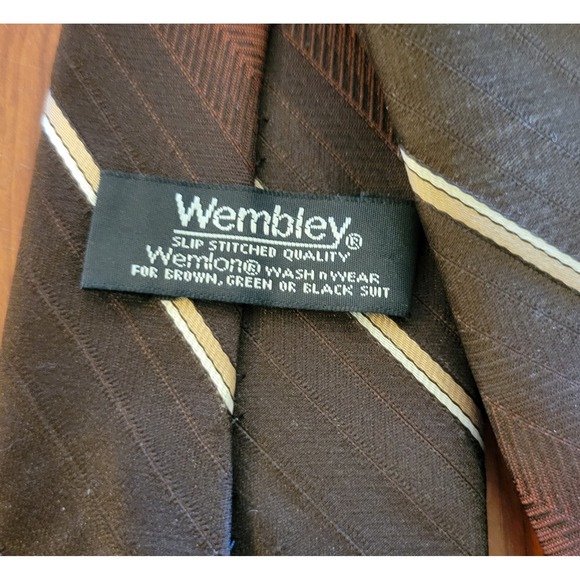Vintage Wembley Necktie Striped 3.25 X 55 Blue Brown Gold Lot Of 2 - Picture 5 of 7